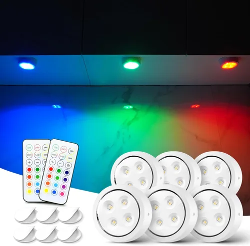 Miniatura 9 de Luces de disco con control remoto debajo del gabinete, luces de empuje que funcionan con pilas, mini luces LED sobre el gabinete, paquete de 2