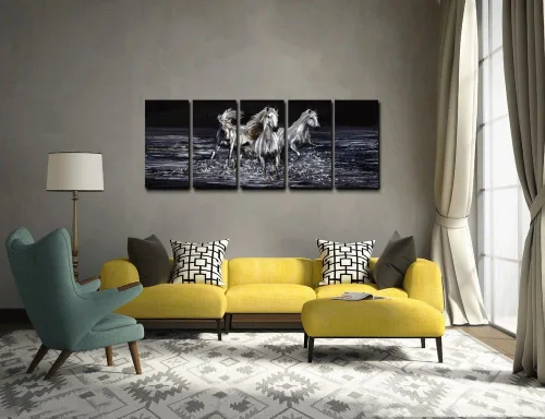 Miniatura 4 de Yihui Arts Arte de pared de metal de caballo hecho a mano, ilustraciones de aluminio modernas 3D animales para sala de estar, dormitorio, decoración