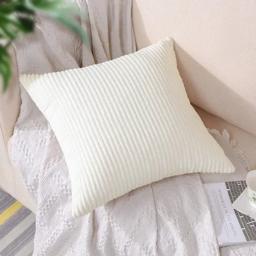 Miniatura 150 de Artscope Fundas de Almohada de Pana a Rayas Acogedoras Súper Suaves Decorativas Cuadradas Fundas de Cojín para Sofá Sillón Dormitorio Decoración