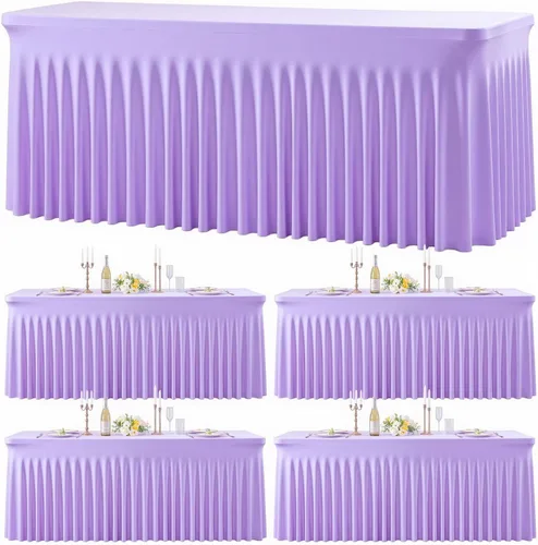 Miniatura 32 de Paquete de 2 manteles color azul bebé para mesas rectangulares de 6 pies, mantel ajustable de elastano, fundas de mesa elásticas de 6 pies, manteles