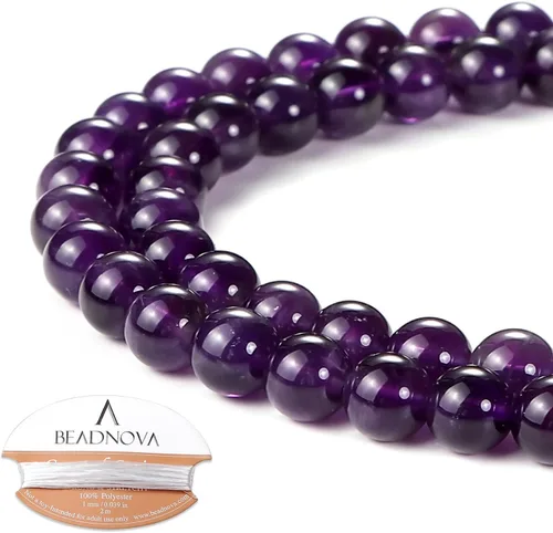 Miniatura 60 de Cuentas de ónix negro BEADNOVA con cuentas de cristal natural, piedras preciosas, redondas, sueltas, curativas de energía con cordón elástico de 01)