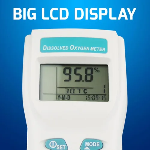 Miniatura 5 de Gain Express Medidor de oxígeno disuelto con electrodo Medidor de DO portátil Probador de calidad de agua con pantalla LCD grande Función de memoria