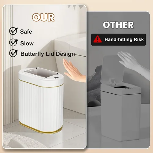 Miniatura 6 de ELPHECO - Bote de basura de baño con tapa mariposa, cubo de basura con sensor de movimiento para baño, bote de basura automático, papelera de baño
