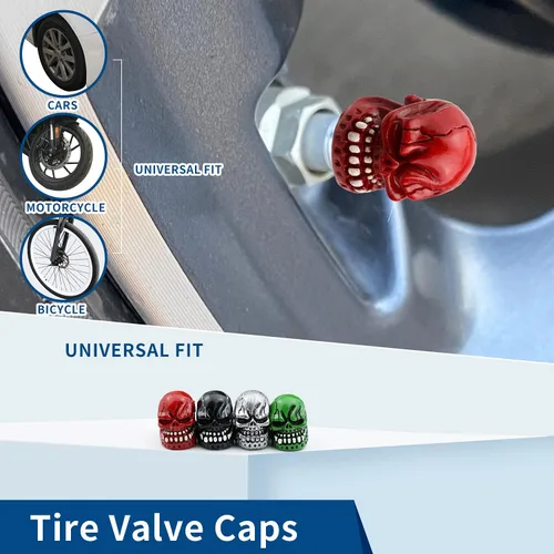 Miniatura 2 de Tapones de válvula de neumáticos para automóviles, a prueba de polvo, linda cabeza de calavera, ajuste universal para la mayoría de automóviles