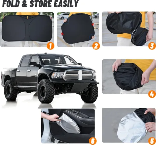 Miniatura 5 de D-Lumina - Parasol plegable para parabrisas para Dodge Ram 1500 2009-2018, protector de sol frontal que bloquea los rayos UV, accesorios para Plata
