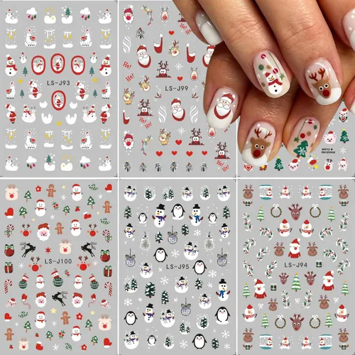 Miniatura 12 de Calcomanías de arte de uñas de Navidad 5D en relieve autoadhesivas para arte de uñas, lindos gnomos de Papá Noel, muñeco de nieve, árbol de Navidad
