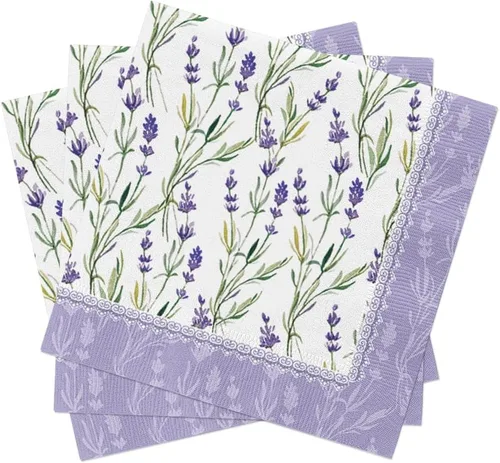 Miniatura 3 de Servilletas de papel de lavanda Meadow 40 piezas de 6.5 x 6.5 pulgadas, flores moradas, servilletas decorativas, servilletas de lavanda