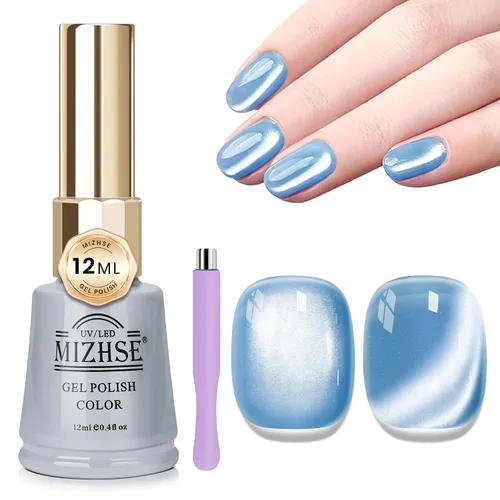 Miniatura 9 de MIZHSE Esmalte de uñas de gel de cristal de gelatina marrón, ojo de gato, 0.4 fl oz, esmalte de gel holográfico con purpurina UV LED, gel magnético