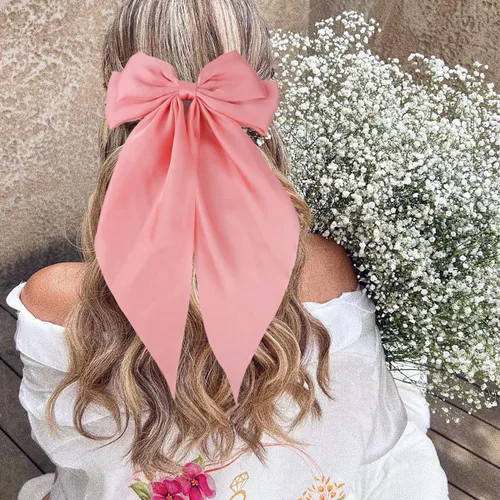 Miniatura 5 de 4 lazos de satén sedoso para el cabello, clip de cinta para el cabello, con lazo grande, clips de metal, pasador francés, cola larga, accesorios