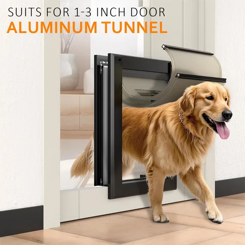 Miniatura 3 de [Classicmacher] Puerta para Perro de Servicio Pesado con Panel de Bloqueo Deslizante Doble, Puerta Grande de Aluminio para Perro para Puerta Negro