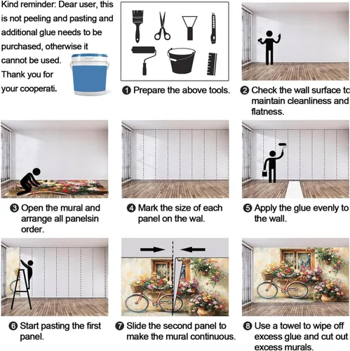 Miniatura 7 de Papel tapiz 3D de bicicleta rosa vintage, murales de flores de paisaje de primavera para sala de estar, pintura al óleo, papel tapiz rústico