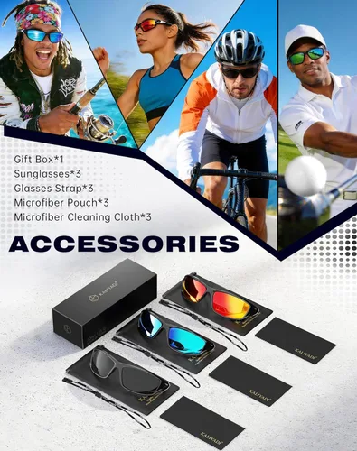 Miniatura 8 de KALIYADI 4 Pack Polarized Sunglasses-Men Sports Sun-glasses: Mens Sunglasses UV Protection for Fishing Driving Cycling A02-negro/azul hielo/rojo
