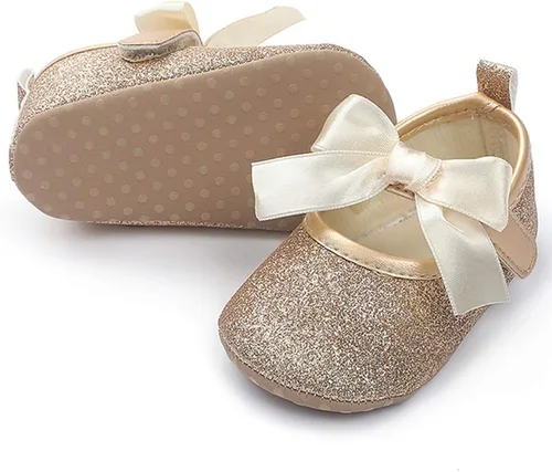 Timatego Zapatos planos Mary Jane para bebé, con lazo de encaje, suela suave, antideslizante, para recién nacido, para primeros pasos, boda,