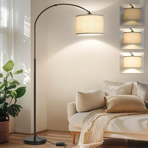 Lámpara de pie regulable, lámpara de pie de arco con atenuador, lámpara de pie negra con pantalla colgante ajustable, luz de lectura alta sobre el