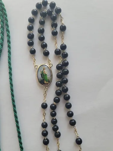 Miniatura 2 de Escapulario Verde, Rosario Negro de Cristal y Pulcera de Hilo de San Judas Tadeo