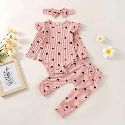 Miniatura 2 de Ropa para bebé recién nacida, para otoño e invierno, acanalada, con volantes, manga larga, conjunto de 3 piezas, 0 a 18 meses