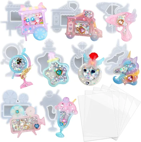 Miniatura 30 de Juego de moldes agitadores de resina, suministros de fundición de joyería epoxi, máquina de garras, camión de postres, consola de juegos, oso