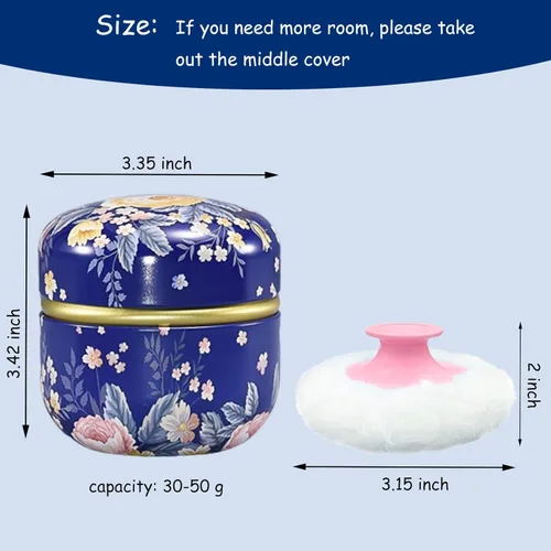 Miniatura 2 de Polvo Corporal y Contenedor para Polvo, Polvo Suave para Mujeres y Estuche para Polvo para Baño y Viaje (Azul Oscuro)