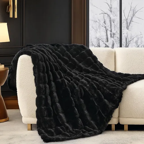Miniatura 27 de Cozy Bliss - Manta decorativa de piel sintética, de jacquard, mullida, afelpada, suave, gruesa y de verano, para sofá, sala de estar y dormitorio