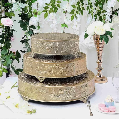 Miniatura 8 de Efavormart 18" Soporte de pastel redondo de metal en relieve dorado, elevador de exhibición de mesa de postres para boda
