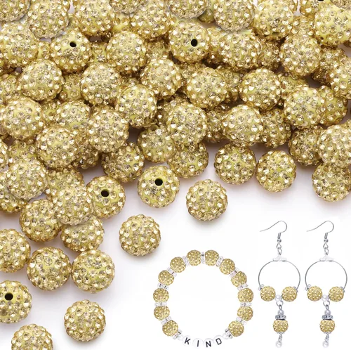 Miniatura 44 de 100 cuentas de diamantes de imitación de 0.394 pulgadas para la fabricación de joyas, 10 cuentas redondas brillantes de discoteca de Shamballa