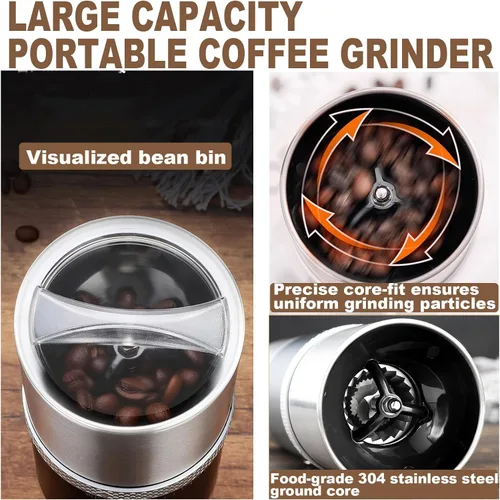Miniatura 4 de Molinillo de café portátil para rebabas, máquina eléctrica ajustable para fresas adecuada para viajes, camping con bolsa (rojo)