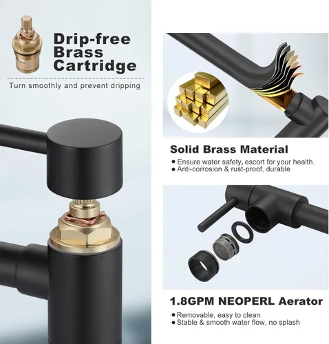 Miniatura 4 de WOWOW Pot Filler Faucet - Grifo de estufa de montaje en cubierta, relleno de olla de latón macizo, negro mate con brazo oscilante elástico de doble