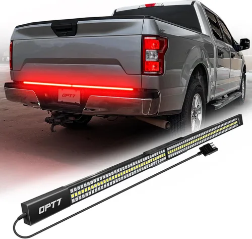 OPT7 48" Barra de luz LED Redline Parlux de triple fila para puerta trasera con señal de giro secuencial roja - Tira de luz de marco de aluminio
