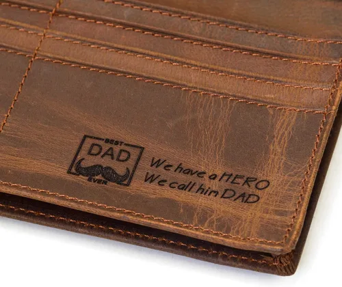 Miniatura 2 de Billetera larga de cuero genuino para hombre, cartera plegable grabada
