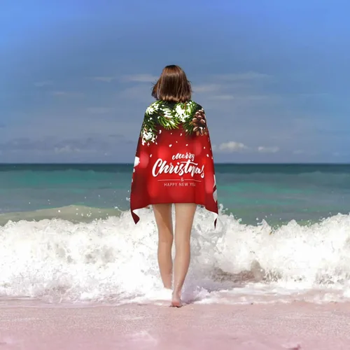 Miniatura 6 de Toalla de baño de bola de Navidad, toallas de playa rojas de abeto, suaves y absorbentes, de secado rápido, toalla de calidad de hotel de lujo