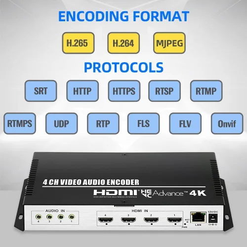 Miniatura 2 de Codificador de video HDMI 4K H.265 264 MJPEG de 4 canales con pantalla, salida máxima de 16 alimentaciones, audio adicional HTTP RTSP RTMP RTMPS SRT