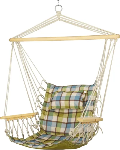 Miniatura 10 de Silla hamaca colgante con cuerda columpio, 12 patrones, tela cómoda y transpirable de calidad, para interiores y exteriores, patrón de espiga gris