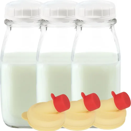 Miniatura 11 de kitchentoolz Botella de crema de vidrio de 12 onzas, botella de leche de vidrio cuadrada con tapas, botellas de vidrio con tapas, recipiente