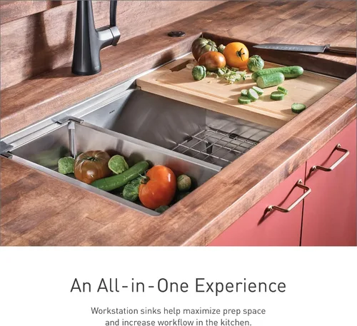 Miniatura 3 de Moen Luxe Chef GS181012BUX - Fregadero con estación de trabajo de acero inoxidable de calibre 18 de 33 x 22 pulgadas, incluye tabla de cortar