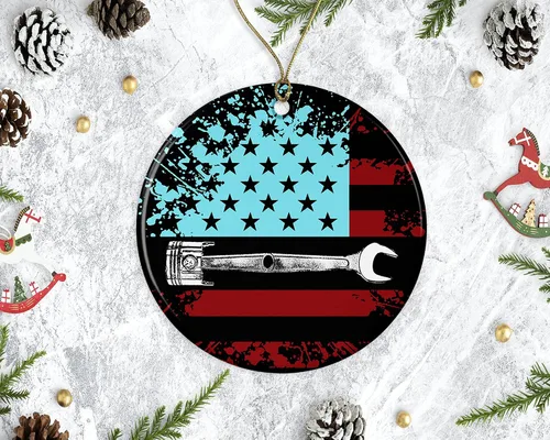 Miniatura 2 de JenaGifts Adornos de Navidad de mecánico de bandera estadounidense 2021, adorno conmemorativo, regalo de cerámica para decoración de vacaciones