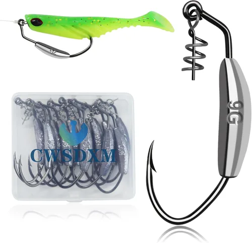 Miniatura 12 de Ganchos de natación con peso, 6 anzuelos Underspin Swimbait con Twistlock, ganchos de manivela con peso con cuchillas giratorias doradas/plateadas