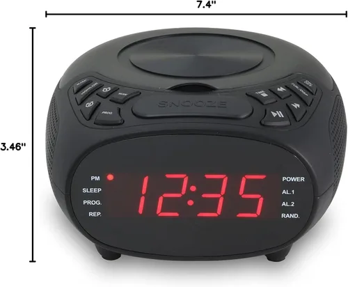 Miniatura 5 de GPX Radio despertador doble CD, carga superior, FM, negro (CC318B)