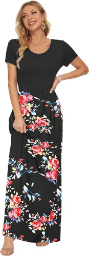 Miniatura 3 de Auselily - Vestidos de mujer, largos, manga corta, holgados, de estilo sencillo e informal
