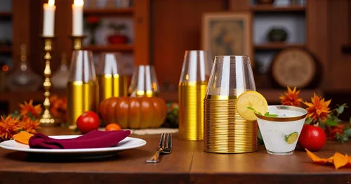Miniatura 8 de JOLLY CHEF Paquete de 100 Vasos de Plástico Dorado, Tumblers de Plástico Transparente de 9 oz, Elegantes Vasos con Borde Dorado, Vasos Desechables