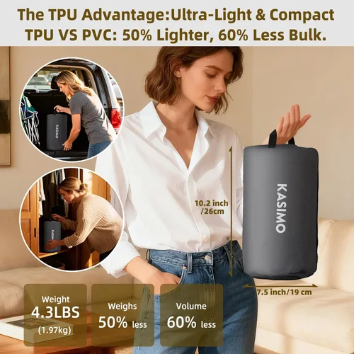 Miniatura 6 de KASIMO Colchón de aire tamaño individual con bomba extraíble de batería integrada, colchón inflable de TPU con almohada, fuerte apoyo toda la noche