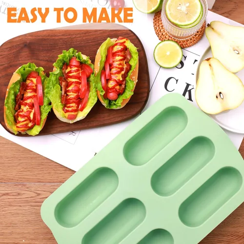 Miniatura 3 de QELEG 2 piezas de molde para tartas Twinkie, molde antiadherente de silicona para bollos para perros calientes para hornear cocina