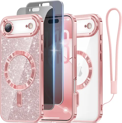 Miniatura 51 de Meifigno Candy Mag Series - Funda diseñada para iPhone 15 Pro, compatible con MagSafe, tarjeta con purpurina y correa de muñeca, protección completa
