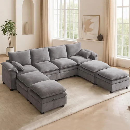 Miniatura 27 de Juego de sofá modular grande en forma de U – Sofá de nube de gran tamaño de 4 plazas para sala de estar, sofás grandes y cómodos de tela
