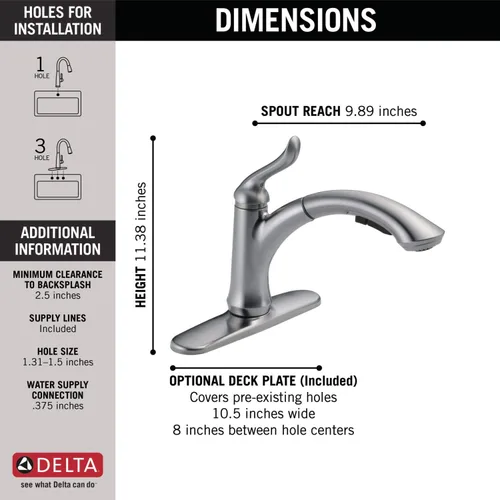 Miniatura 4 de Delta Linden 4353-AR-DST - Grifo de cocina de níquel cepillado con rociador extraíble, contemporáneo de un solo agujero, mango único, acero