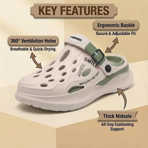 Miniatura 4 de Zuecos de jardín para hombre, transpirables, sin cordones, con suela gruesa antideslizante, resistentes al agua Beige-Verde