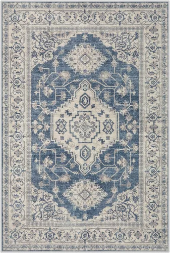 Miniatura 8 de Lahome Alfombra oriental lavable de área pequeña, 2 x 3 pies, para entrada, cocina, ultra fina, suave, tapete antideslizante para puerta de Azul