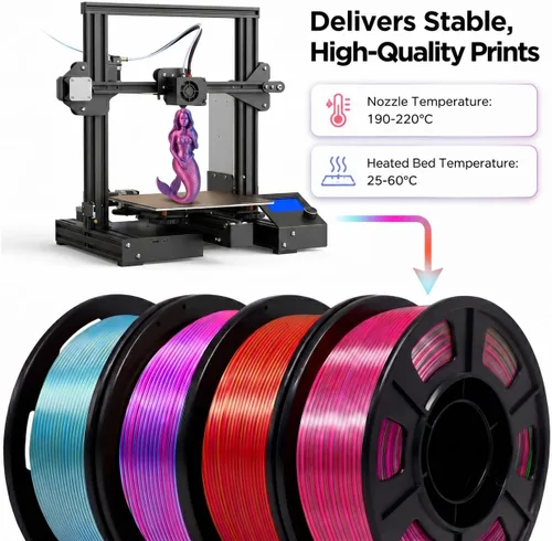 Miniatura 6 de Yousu Seda de Doble Color Filamento PLA para 3D Impresora Filamento Coextrusión PLA Multicolor Filamento PLA 1.75mm (± 0.03 mm) Compatible