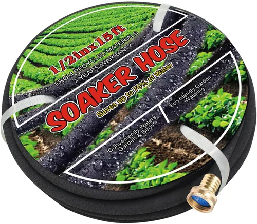 Manguera de remojo de 1/2 pulgada y 15 pies de goma para remojo de jardín, manguera redonda de goteo de agua para riego por goteo resistente para