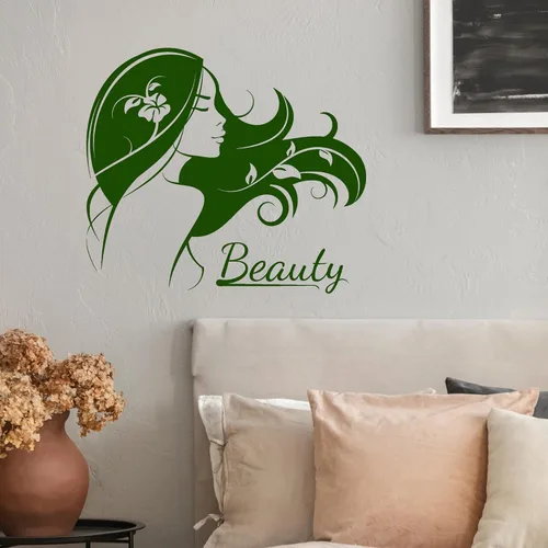 Miniatura 3 de Vinilo Adhesivo de Pared Peluquería Salón de Belleza Logo Hermosa Chica Señora Pegatinas Decoración Grande (3089ig) Negro
