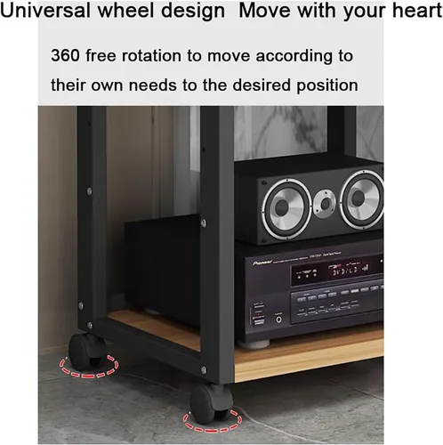 Miniatura 6 de Shelves Removable Audio Stand CD Rack Corner Rack Component Cabinet Stereo Rack Audio Tower with Height Adjustable Wooden Shelf for B-5-50x40x100cm